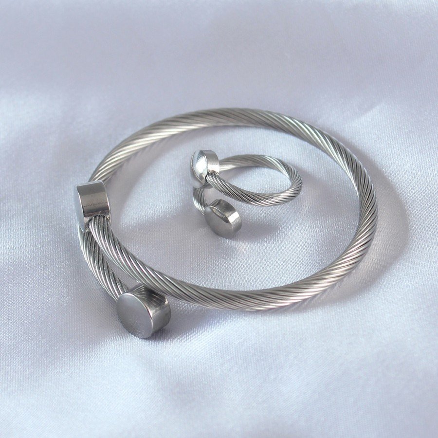 Steel Silver Color Tight Twist Model Men s Bracelet Ring Set