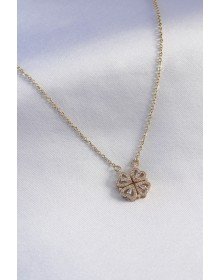 316L Steel Gold Color Openable Zircon Stone Clover Model Women's Necklace