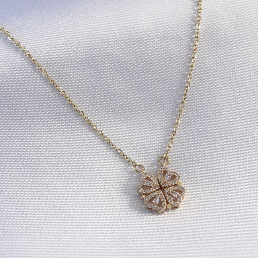316L Steel Gold Color Openable Zircon Stone Clover Model Women s Necklace