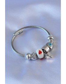 Charm Women's Bracelet with Heart and Evil Eye Bead Detail