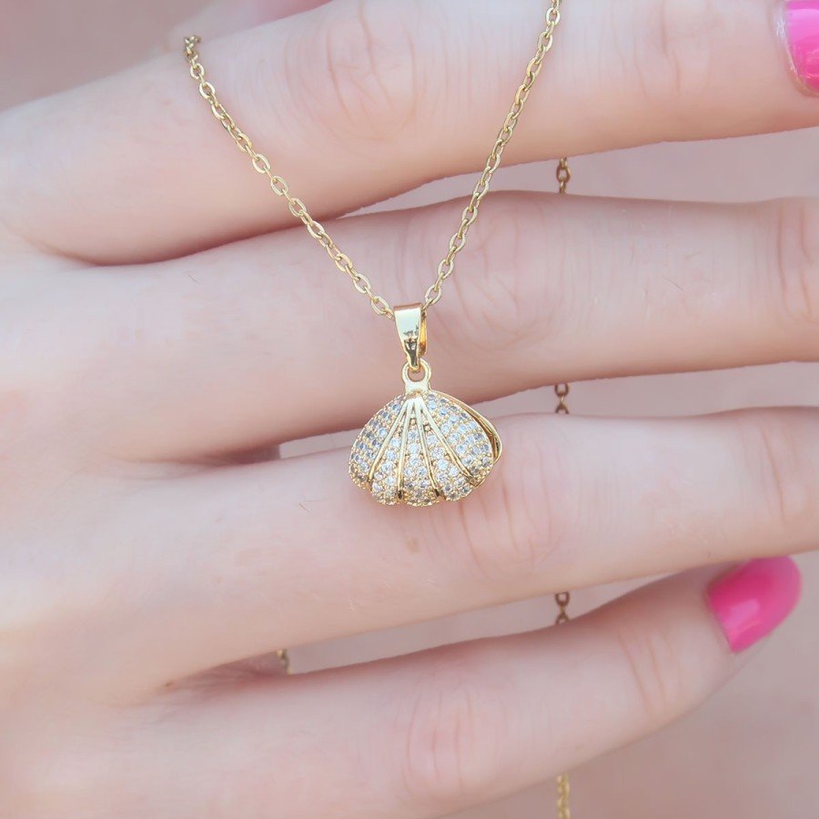 316L Steel Gold Color Pop-Up Mussel Model Women s Necklace