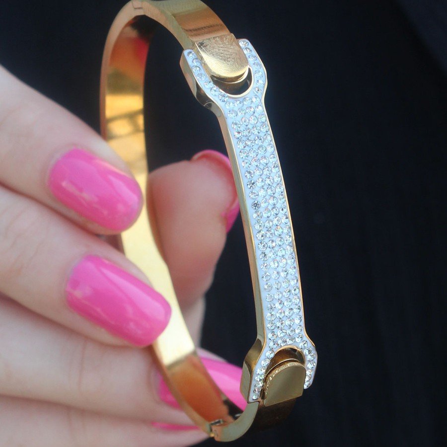 316L Steel Gold Color Zircon Stone Women s Handcuffs