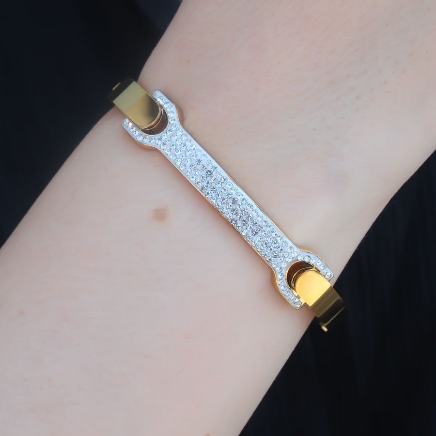 316L Steel Gold Color Zircon Stone Women s Handcuffs