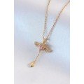 316L Steel Gold Color Winged Heart Model Zircon Stone Detail Women s Necklace