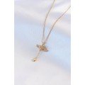 316L Steel Gold Color Winged Heart Model Zircon Stone Detail Women s Necklace
