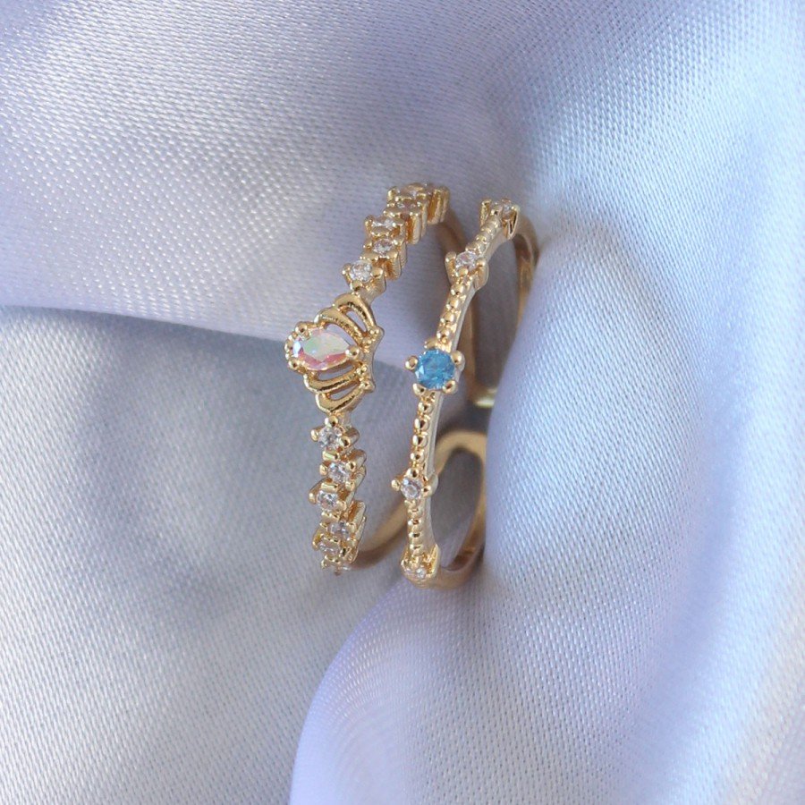 Gold Color Zircon Stone Crown Figure Brass Women s Ring