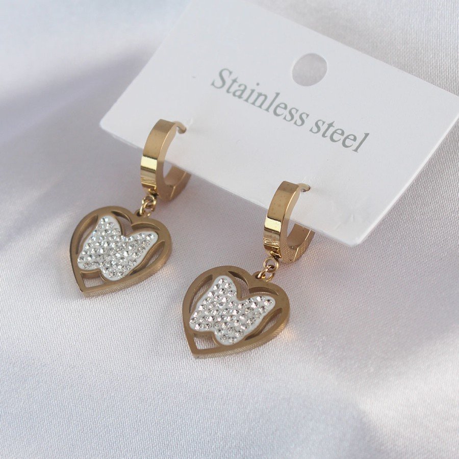 316L Steel Gold Color Butterfly Model Zircon Stone Detail Women s Earrings