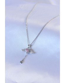 316L Steel Silver Color Winged Heart Figure Zircon Stone Detail Women's Necklace
