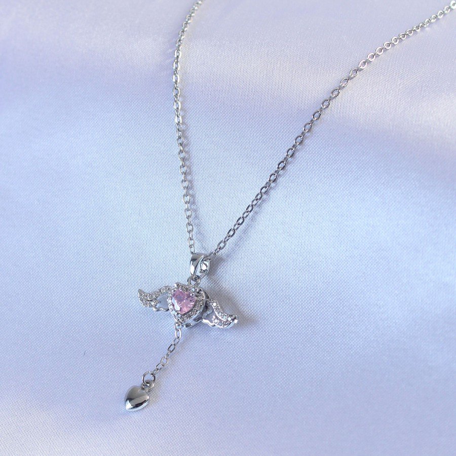 316L Steel Silver Color Winged Heart Figure Zircon Stone Detail Women s Necklace