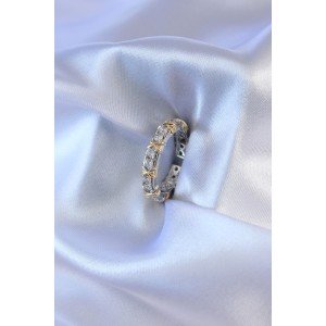 Silver Color Zircon Stone Gold Color Detail Xoxo Women's Ring