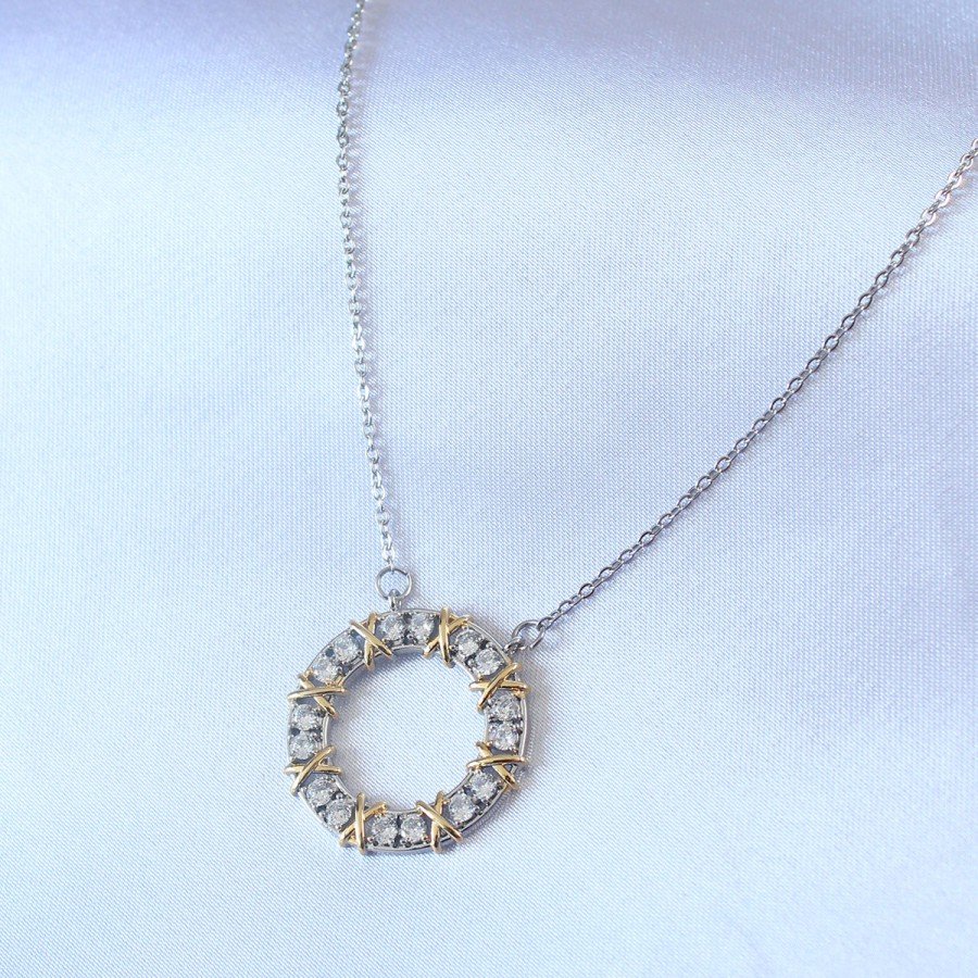 316L Steel Silver Color Zircon Stone Gold Detail Xoxo Women s Necklace