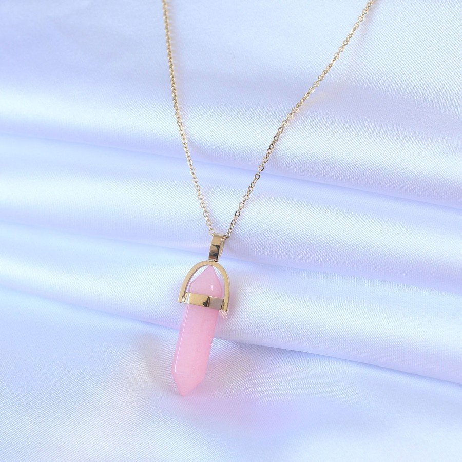 316L Steel Gold Color Crystal Pink Stone Model Women s Necklace
