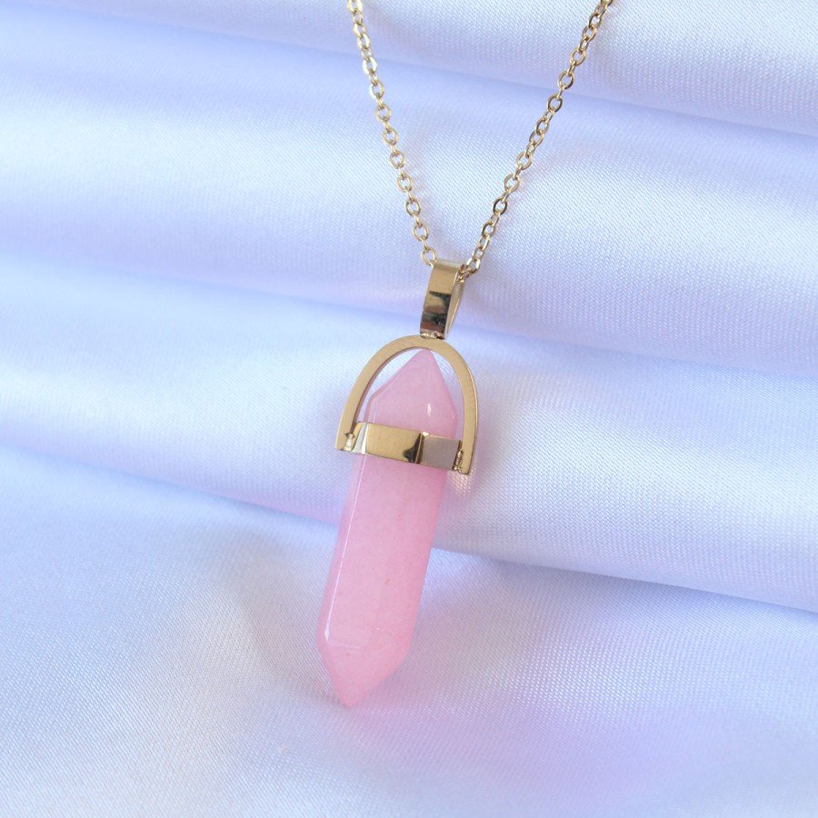 316L Steel Gold Color Crystal Pink Stone Model Women s Necklace