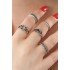 Silver Color Lotus Model Black Crystal Stone Detail Women's Ring Combination