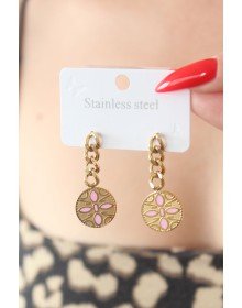 316L Steel Gold Color Dangle Flower Model Processing Detail Women's Earrings