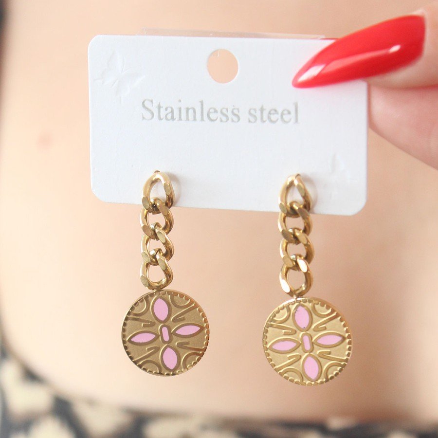 316L Steel Gold Color Dangle Flower Model Processing Detail Women s Earrings