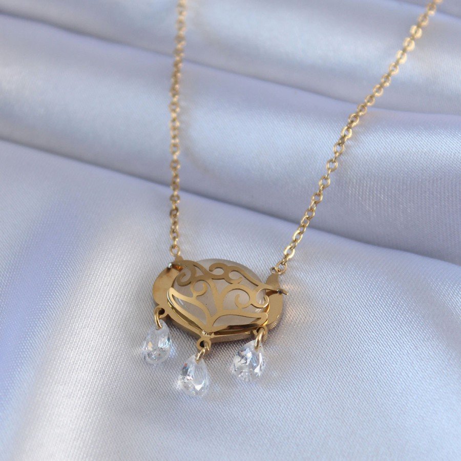 316L Steel Gold Color Lotus Model Zircon Stone Women s Necklace 316L Steel Gold Color Lotus Model Zircon Stone Women s Necklace