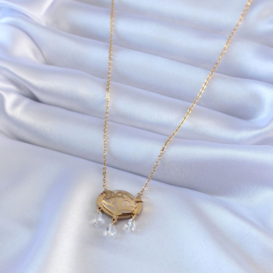 316L Steel Gold Color Lotus Model Zircon Stone Women s Necklace 316L Steel Gold Color Lotus Model Zircon Stone Women s Necklace