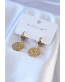 316L Steel Gold Color Eye Processed Zircon Stone Detail Women's Earrings