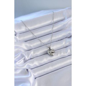 316L Steel Silver Color Zircon Stone Heart Model Women's Necklace