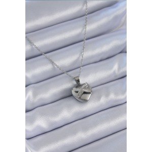 316L Steel Silver Color Zircon Stone Heart Model Women's Necklace