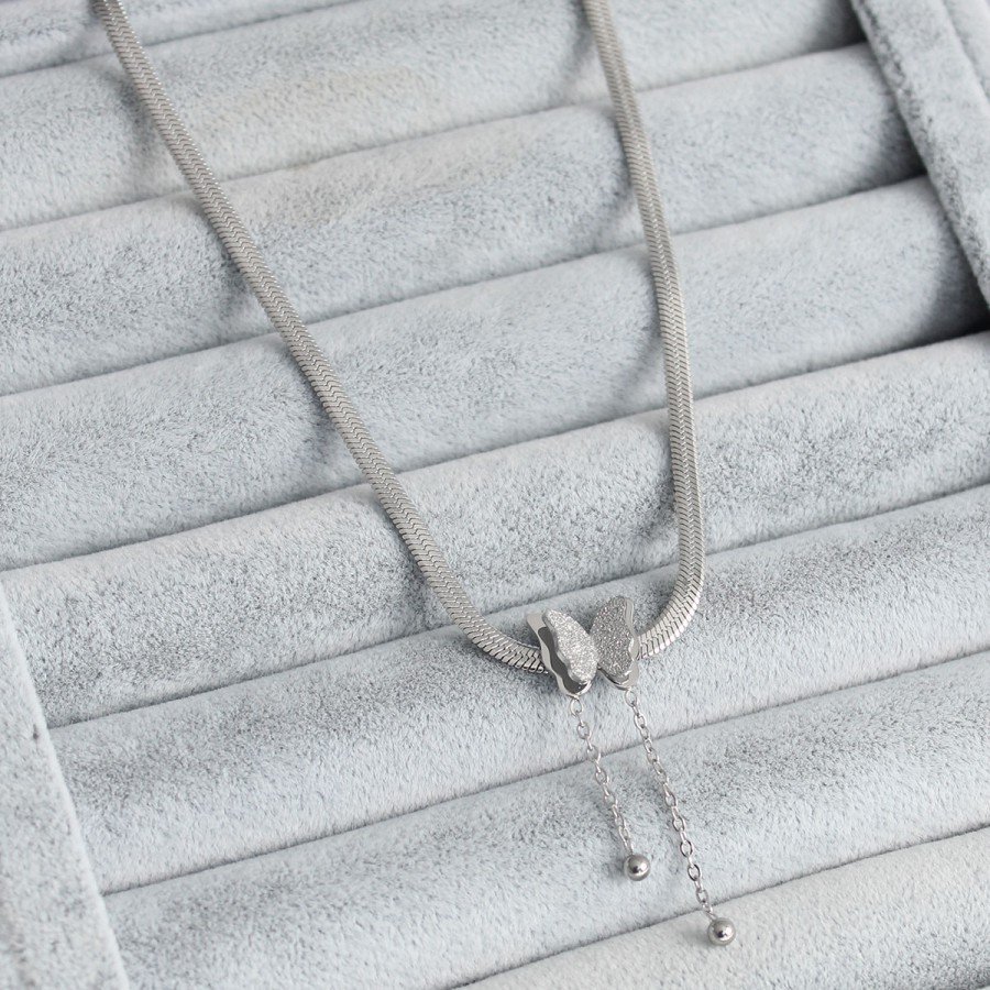 316L Steel Silver Color Italian Chain Model Silvery Butterfly Figure Women s Necklace