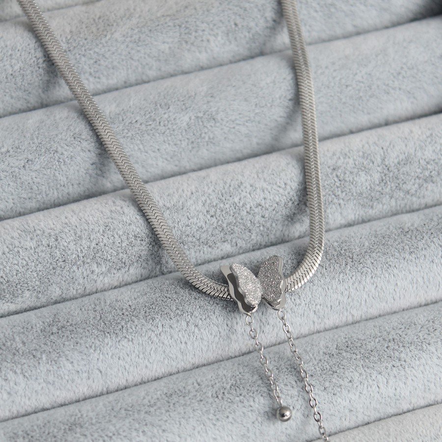 316L Steel Silver Color Italian Chain Model Silvery Butterfly Figure Women s Necklace
