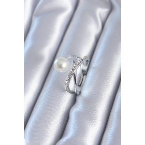 Silver Color Zircon Stone and Pearl Women's Ring