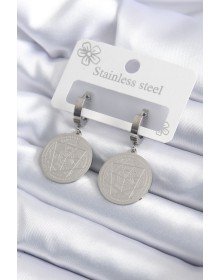 316L Steel Silver Color Pentagram Engraving Model Women's Earrings