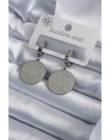 316L Steel Silver Color Pentagram Star Embroidered Women's Earrings