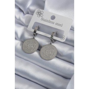 316L Steel Silver Color Pentagram Star Embroidered Women's Earrings