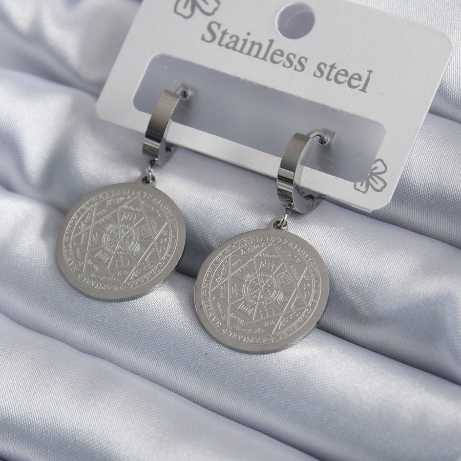 316L Steel Silver Color Pentagram Star Embroidered Women s Earrings