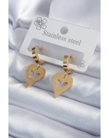 316L Steel Gold Color Heart Model Butterfly Engraved Women's Earrings