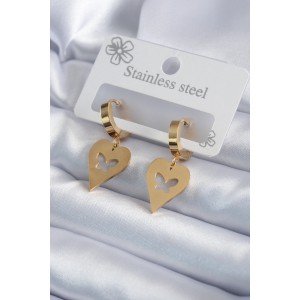 316L Steel Gold Color Heart Model Butterfly Engraved Women's Earrings 316L Steel Gold Color Heart Model Butterfly Engraved Women's Earrings