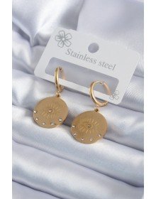 316L Steel Gold Color Zircon Stone Eye Engraved Model Women's Earrings
