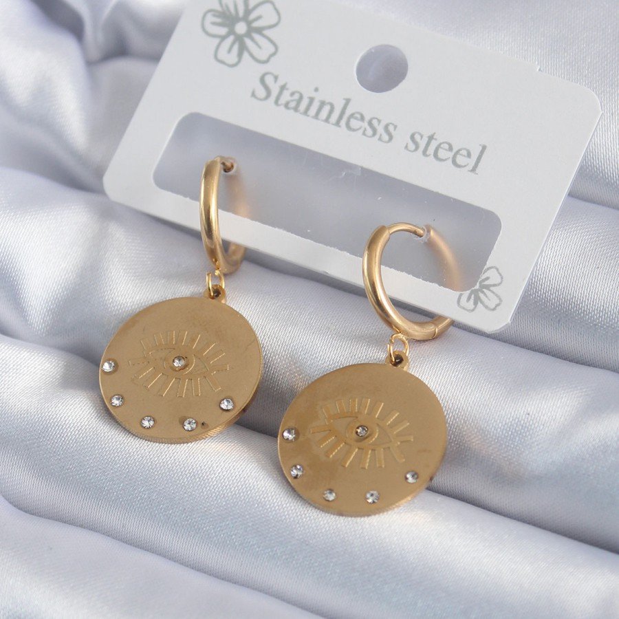 316L Steel Gold Color Zircon Stone Eye Engraved Model Women s Earrings