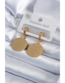316L Steel Gold Color Pentagram Star Engraved Model Women's Earrings