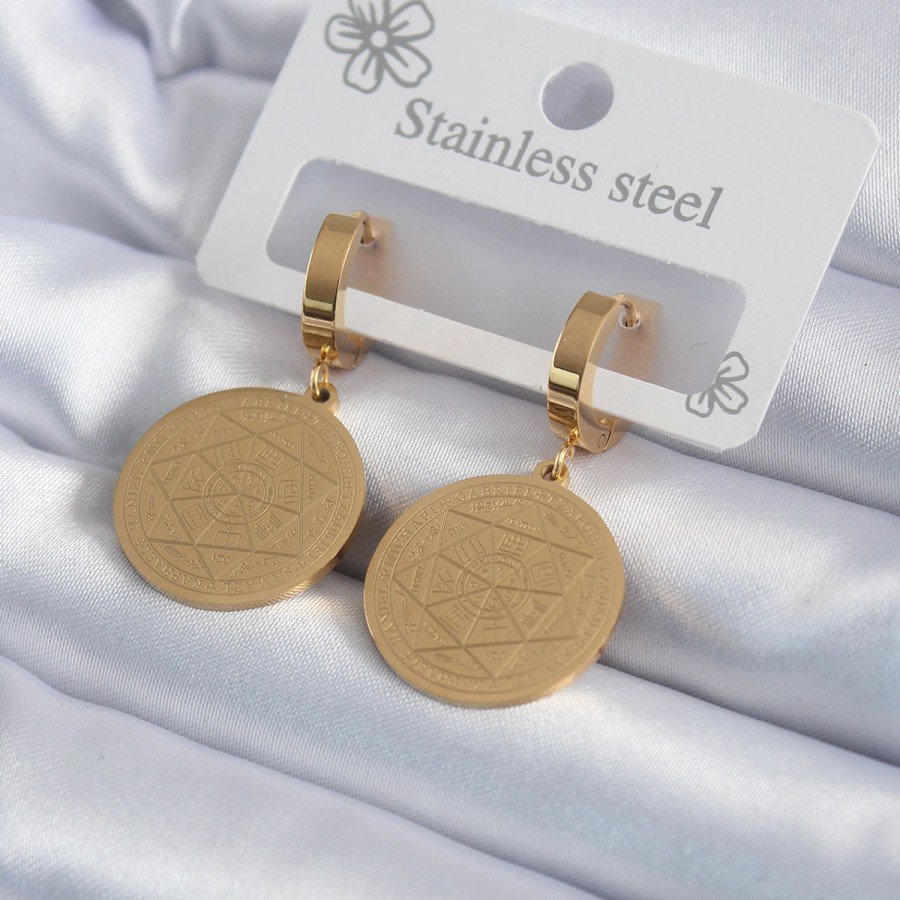 316L Steel Gold Color Pentagram Star Engraved Model Women s Earrings