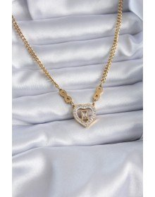 316L Steel Gold Color Zircon Stone Heart Model Infinity Detail Women's Necklace