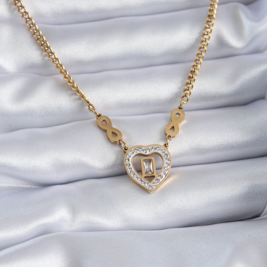 316L Steel Gold Color Zircon Stone Heart Model Infinity Detail Women s Necklace 316L Steel Gold Color Zircon Stone Heart Model Infinity Detail Women s Necklace