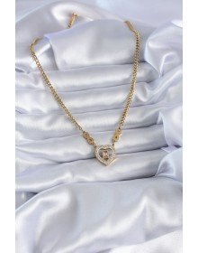316L Steel Gold Color Zircon Stone Heart Model Infinity Detail Women's Necklace