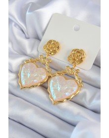 Gold Color Rose Dangle Heart Model Brass VIP Women's Earrings