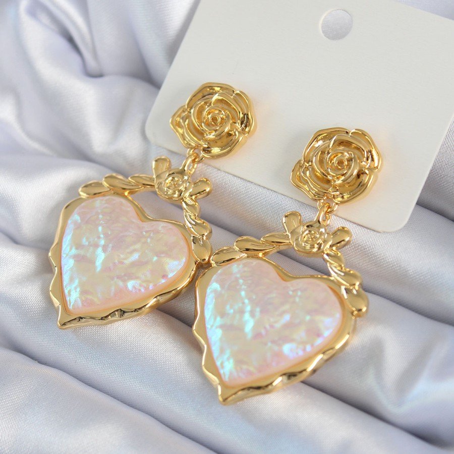 Gold Color Rose Dangle Heart Model Brass VIP Women s Earrings