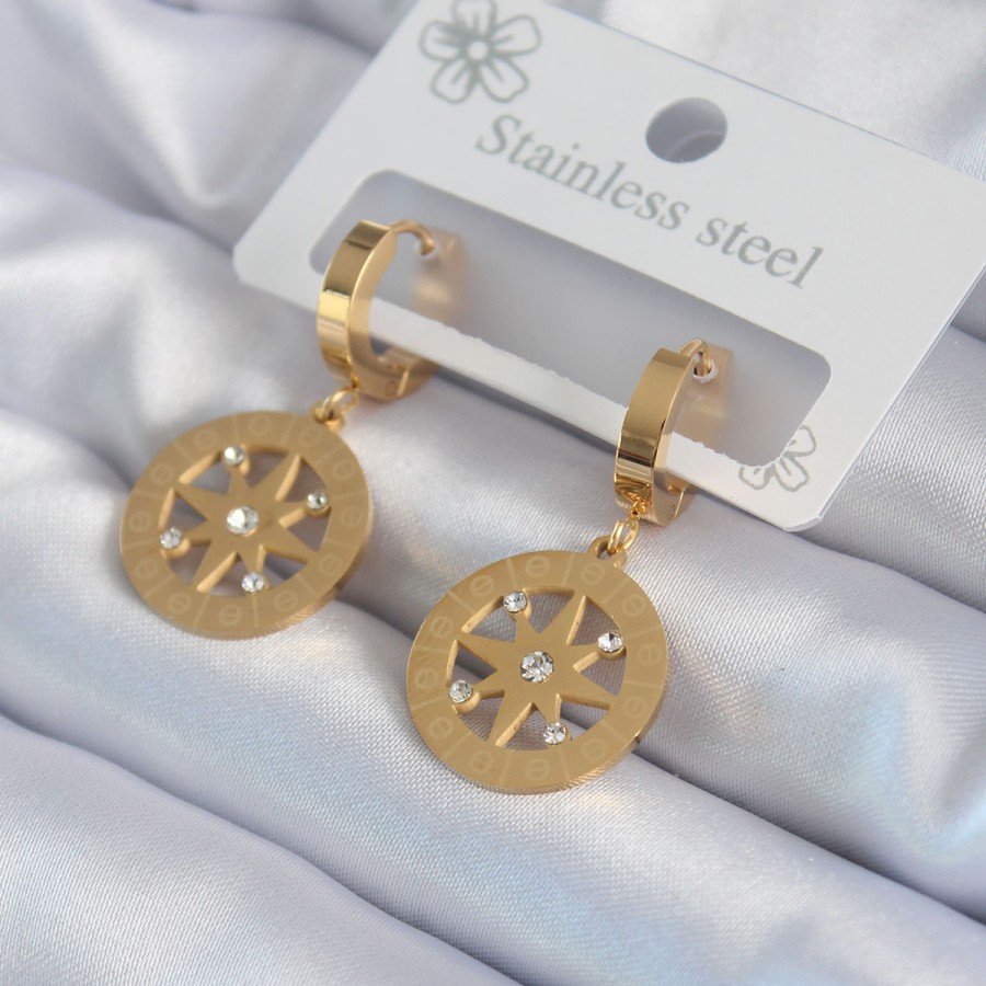 316L Steel Gold Color Pole Star Model Processing Detail Zircon Stone Women s Earrings
