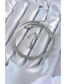 316L Steel Silver Color Spiral Model Men's Bracelet Ring Combination