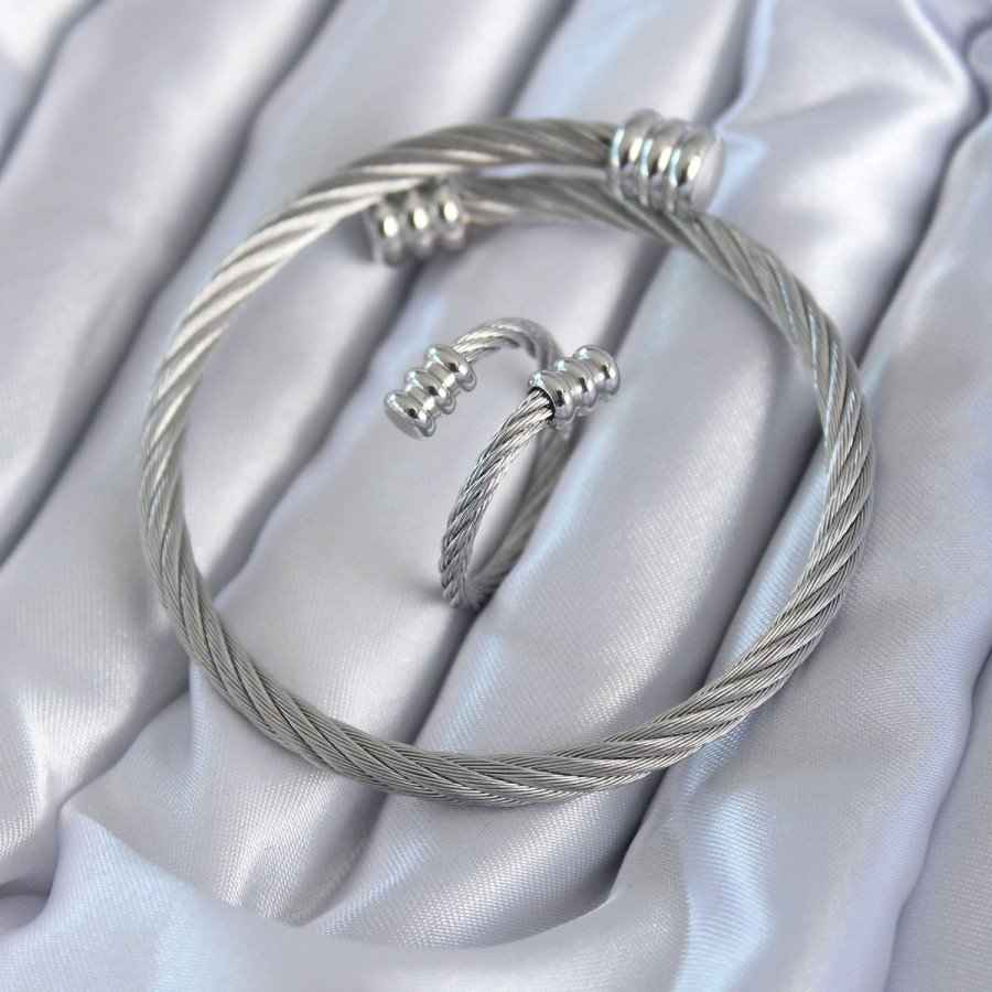 316L Steel Silver Color Spiral Model Men s Bracelet Ring Combination