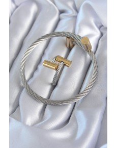 316L Steel Silver Color Gold Detail Spiral Model Men's Bracelet Ring Combination 316L Steel Silver Color Gold Detail Spiral Model Men's Bracelet Ring Combination