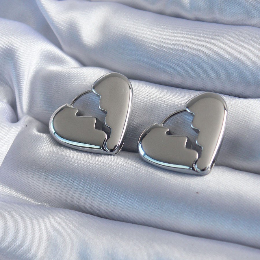Silver Color Broken Heart Model Brass Women s Earrings