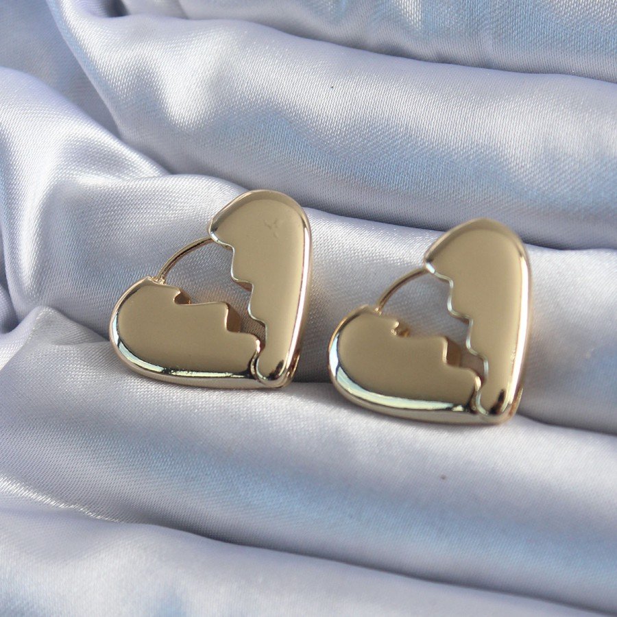 Gold Color Broken Heart Model Brass Women s Earrings