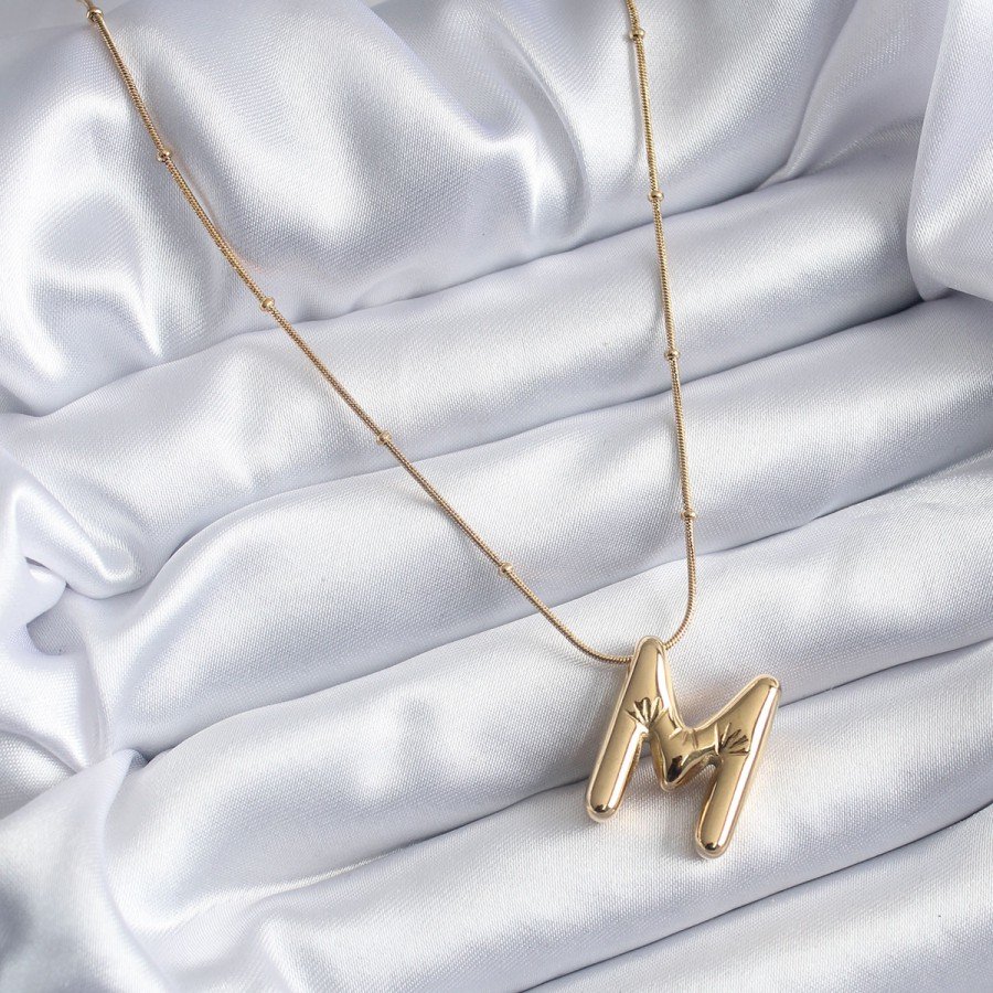 316L Steel Gold Color Bubble  M  Letter Model Women s Necklace